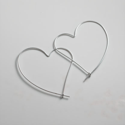 S925 Sterling Silver Hollow Large Heart Hoop Earrings