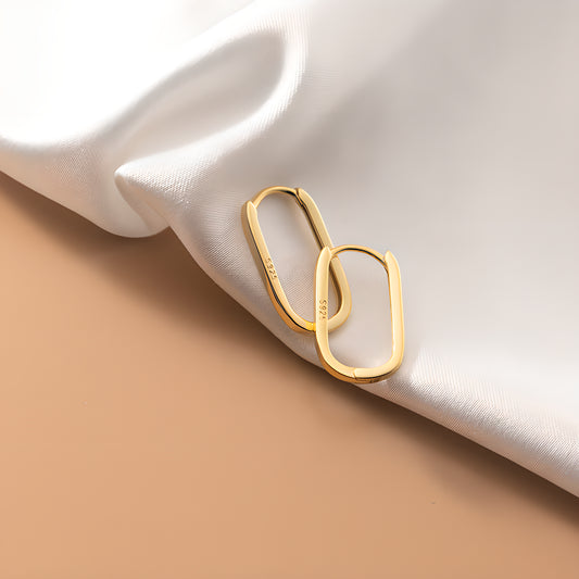 S925 Sterling Silver Hollow Oval Stud Earrings Minimalist Style