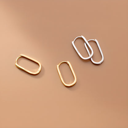 S925 Sterling Silver Hollow Oval Stud Earrings Minimalist Style