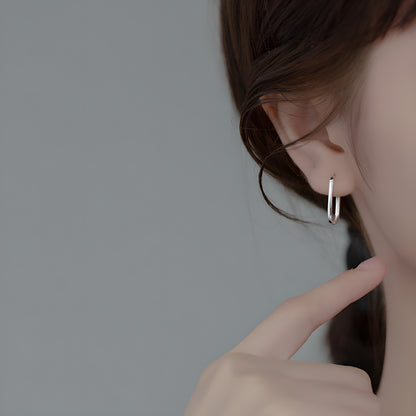 S925 Sterling Silver Hollow Oval Stud Earrings Minimalist Style