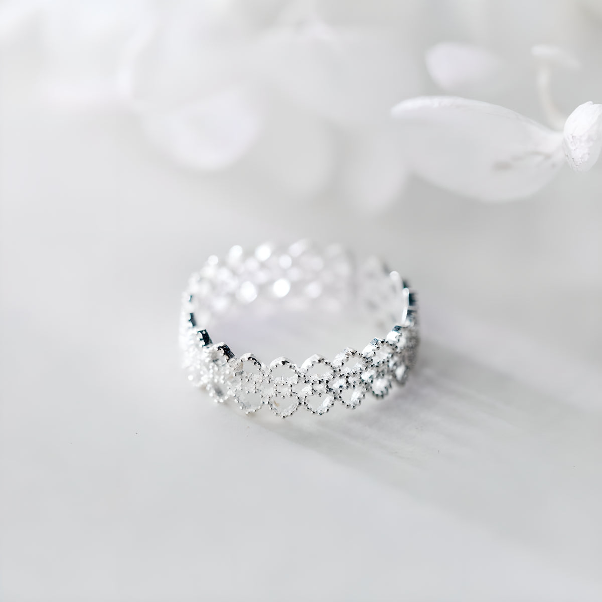 S925 Sterling Silver Lace Hollow Pattern Ring for Women Korean Style