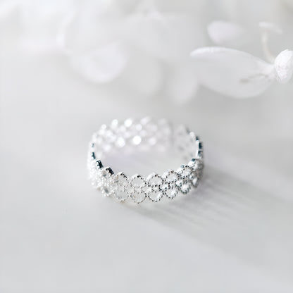 S925 Sterling Silver Lace Hollow Pattern Ring for Women Korean Style