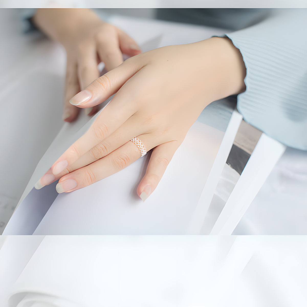 S925 Sterling Silver Lace Hollow Pattern Ring for Women Korean Style