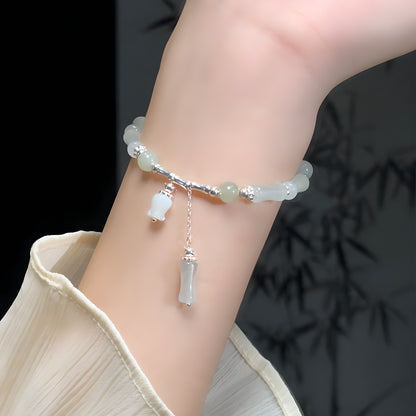 S925 Sterling Silver Lily of the Valley Tianshan Jade Bamboo Bracelet