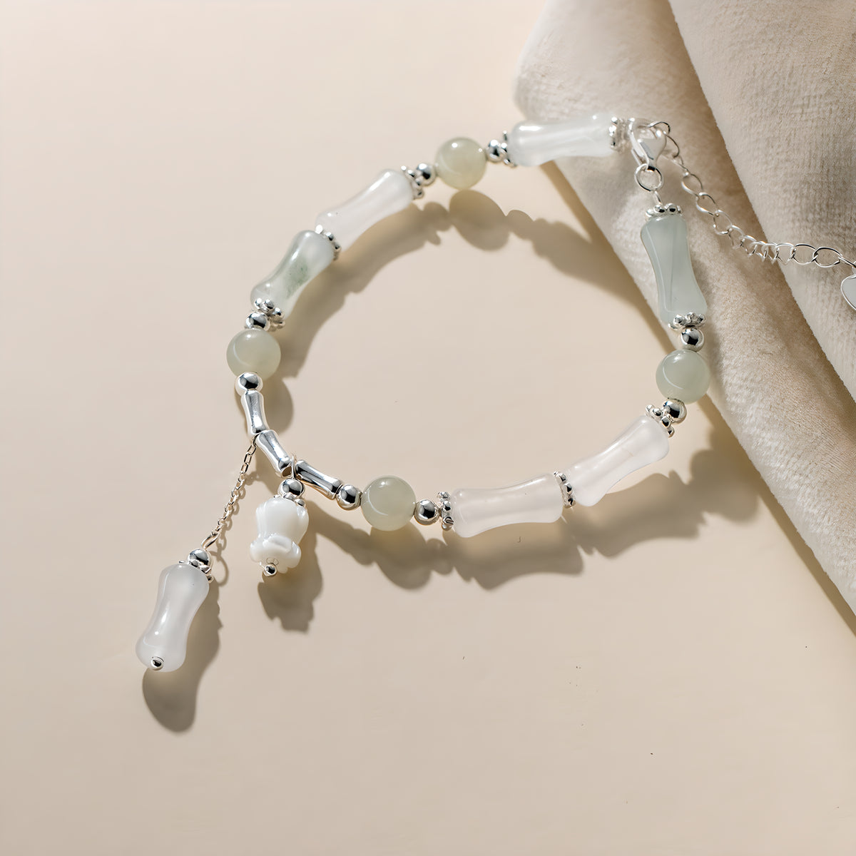 S925 Sterling Silver Lily of the Valley Tianshan Jade Bamboo Bracelet