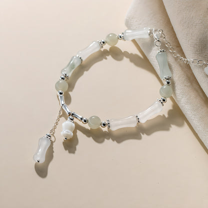 S925 Sterling Silver Lily of the Valley Tianshan Jade Bamboo Bracelet
