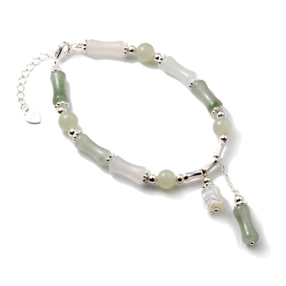 S925 Sterling Silver Lily of the Valley Tianshan Jade Bamboo Bracelet