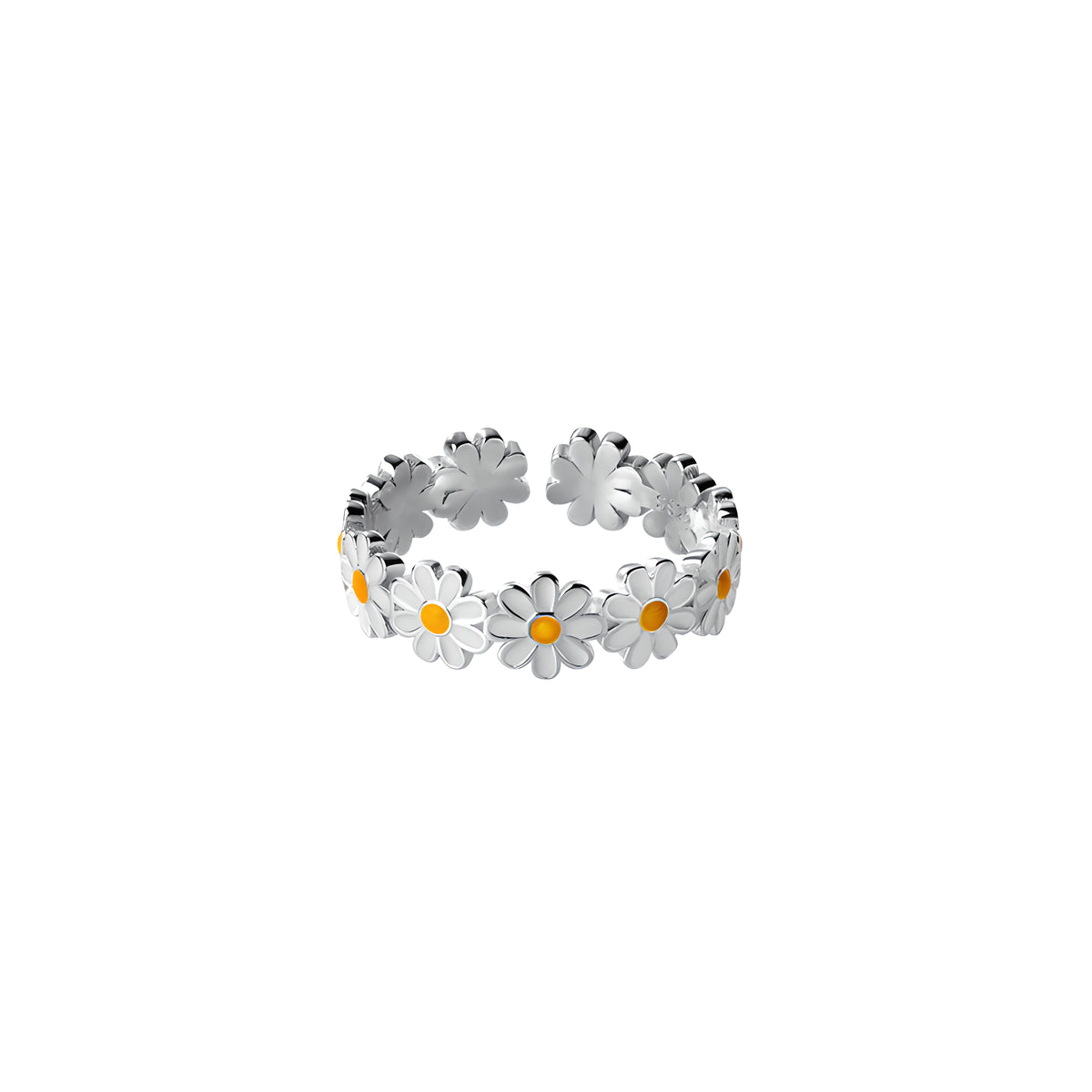 S925 Sterling Silver Mini Daisy Adjustable Ring with White Resin