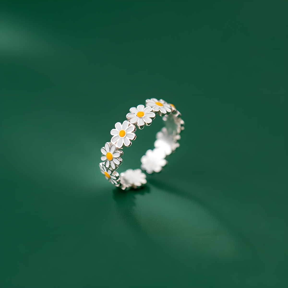 S925 Sterling Silver Mini Daisy Adjustable Ring with White Resin