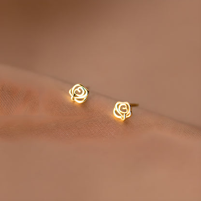 S925 Sterling Silver Mini Rose Flower Stud Earrings