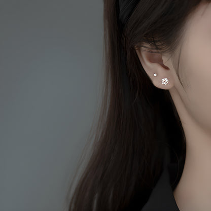S925 Sterling Silver Mini Rose Flower Stud Earrings