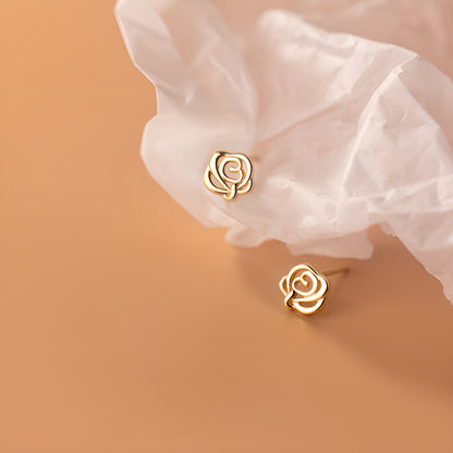 S925 Sterling Silver Mini Rose Flower Stud Earrings
