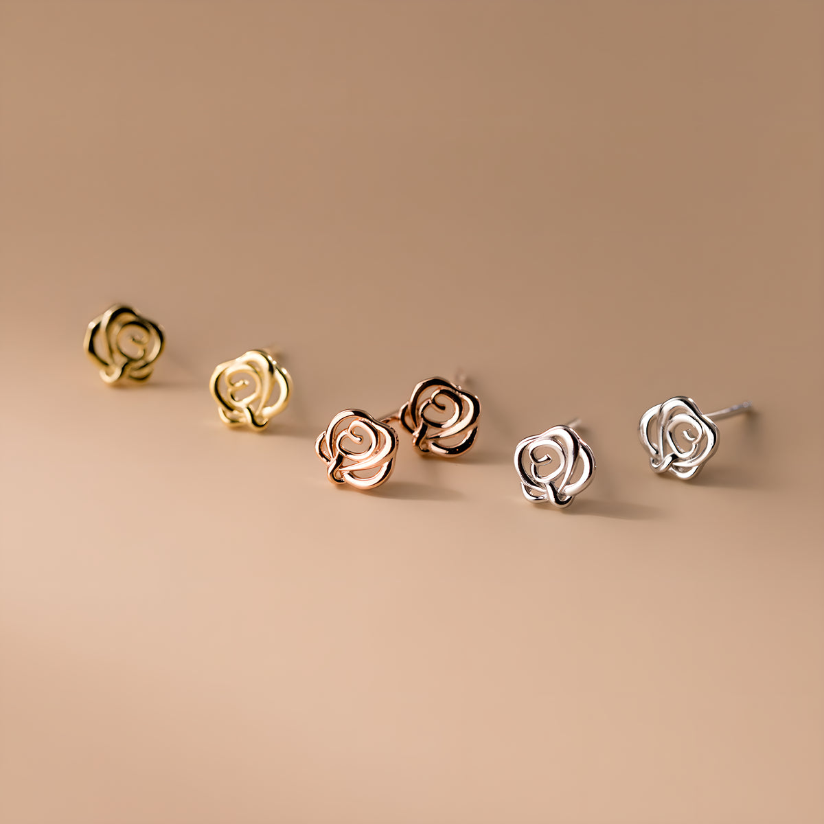 S925 Sterling Silver Mini Rose Flower Stud Earrings