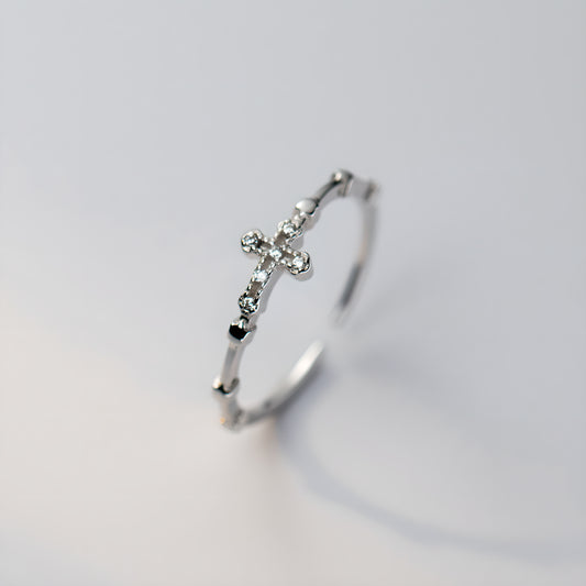 S925 Sterling Silver Minimalist Cross Zircon Ring for Women