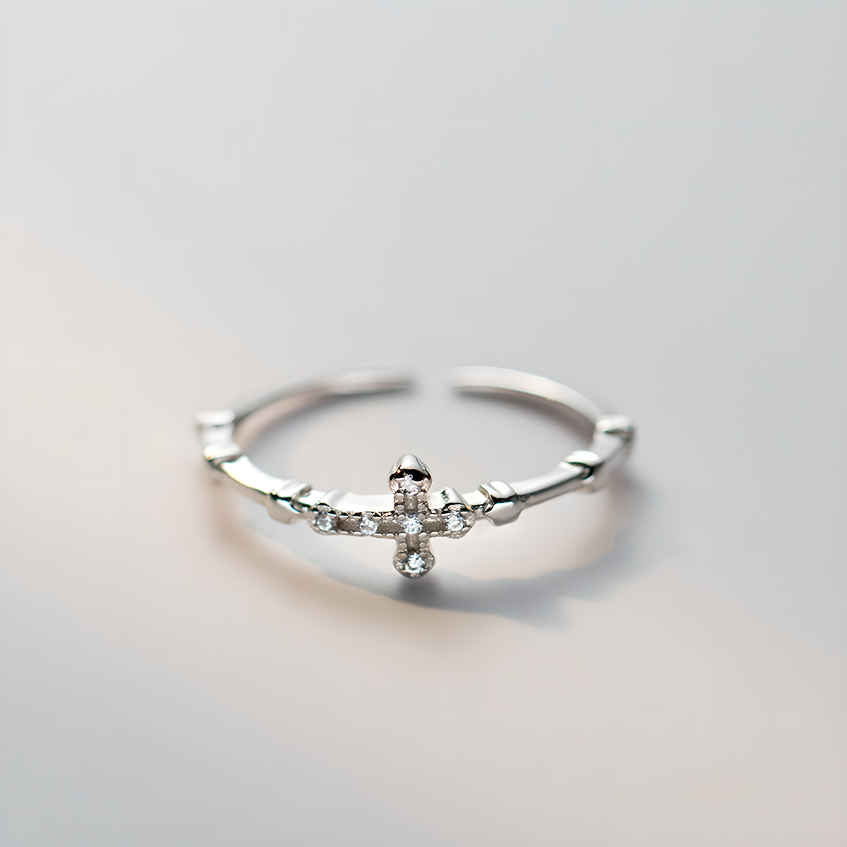 S925 Sterling Silver Minimalist Cross Zircon Ring for Women
