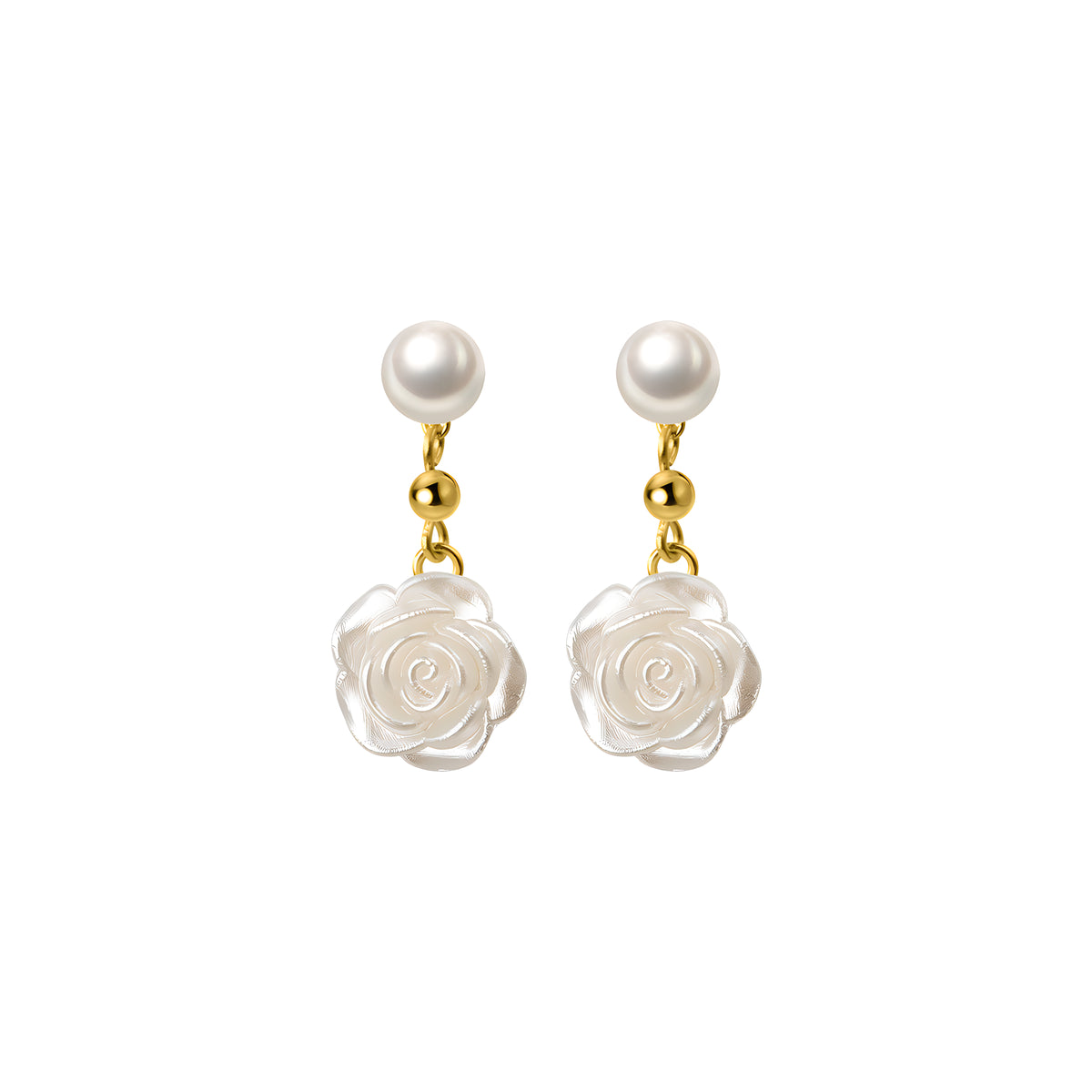 S925 Sterling Silver Minimalist Synthetic Pearl Camellia Floral Stud Earrings