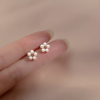 S925 Sterling Silver Minimalist Synthetic Pearl Flower Stud Earrings