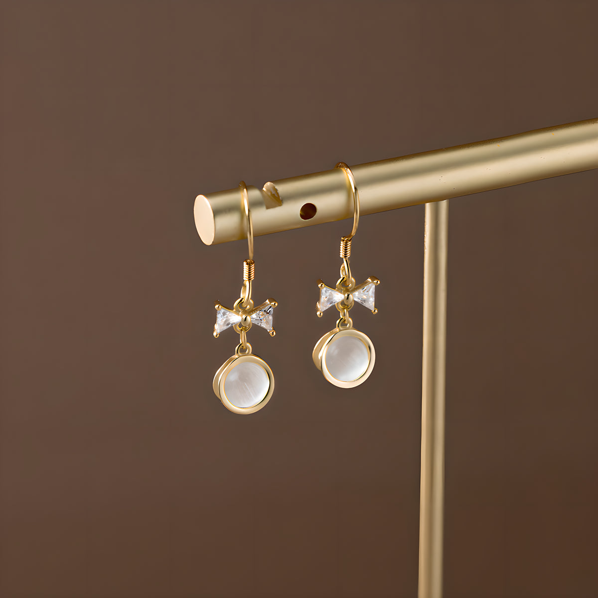 S925 Sterling Silver Moonstone Bow Drop Earrings