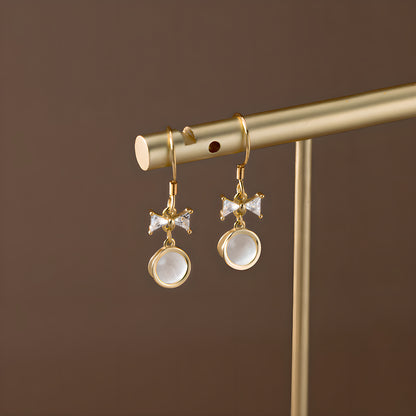 S925 Sterling Silver Moonstone Bow Drop Earrings