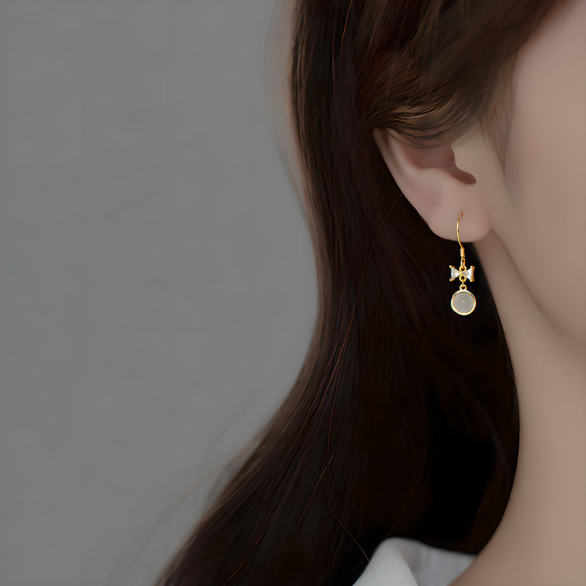 S925 Sterling Silver Moonstone Bow Drop Earrings