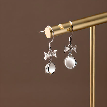 S925 Sterling Silver Moonstone Bow Drop Earrings