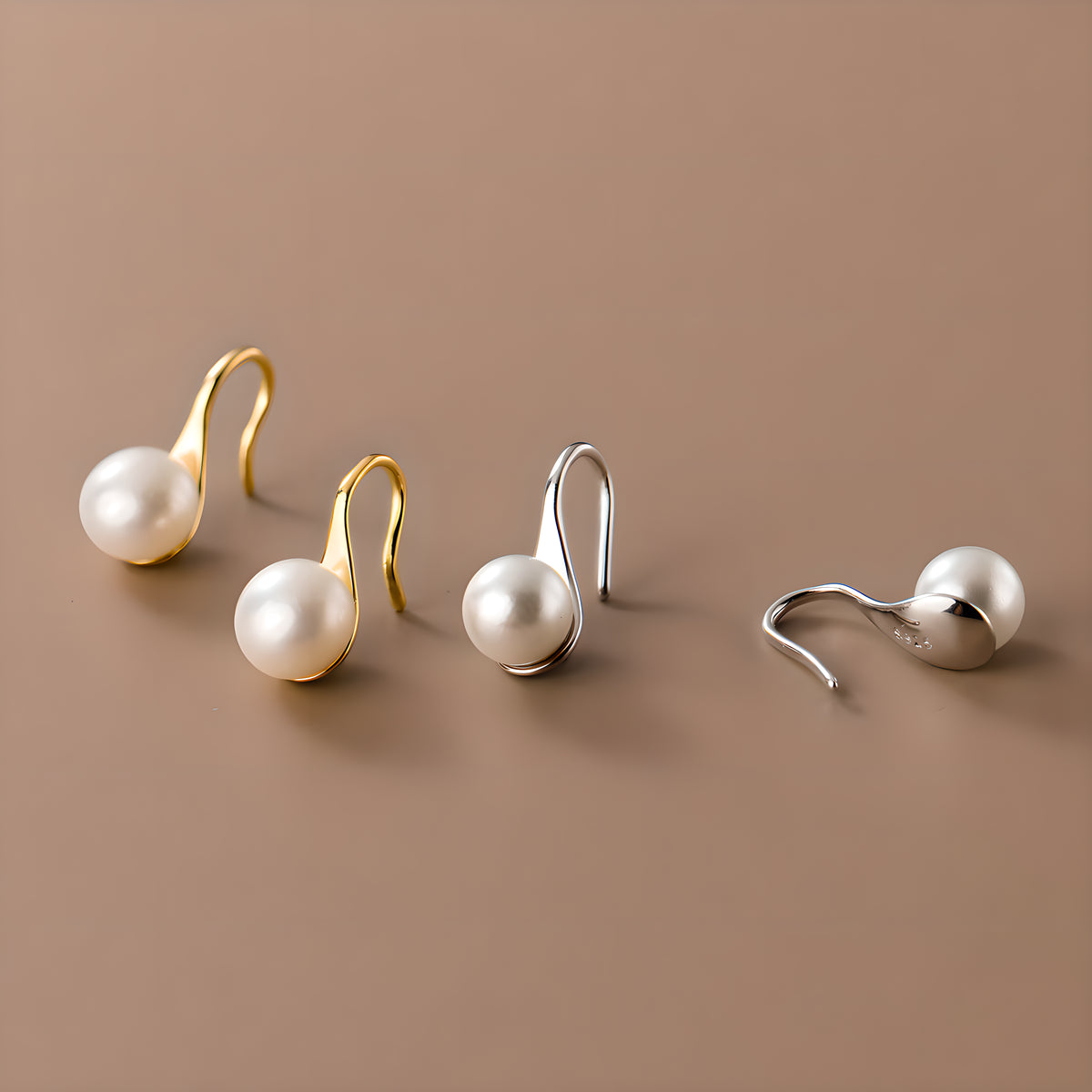 S925 Sterling Silver Pearl Drop Earrings Geometric High Heel Design