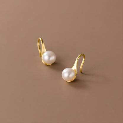 S925 Sterling Silver Pearl Drop Earrings Geometric High Heel Design