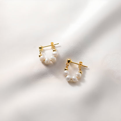 S925 Sterling Silver Pearl U-Shape Huggie Earrings Vintage Luxury Minimalist