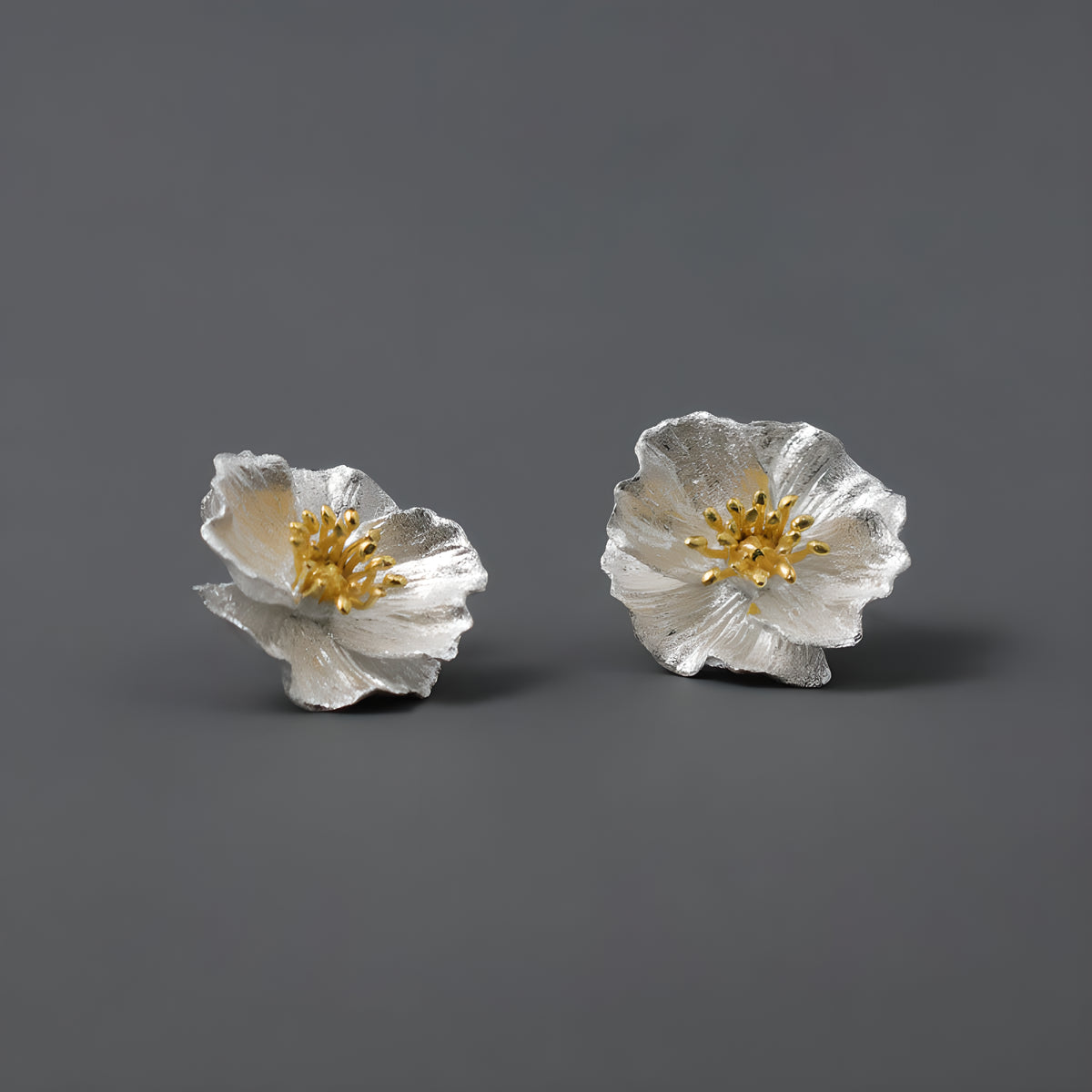 S925 Sterling Silver Poppy Flower Artistic Drop Earrings