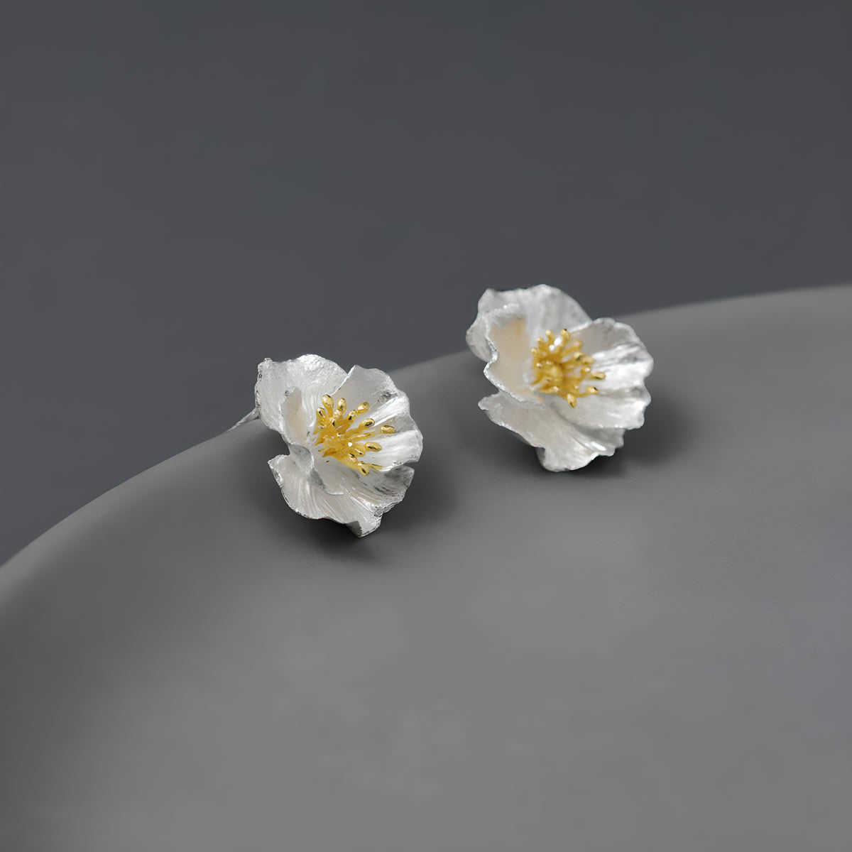 S925 Sterling Silver Poppy Flower Artistic Drop Earrings