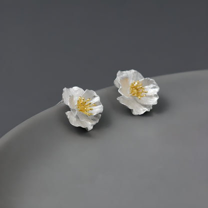 S925 Sterling Silver Poppy Flower Artistic Drop Earrings