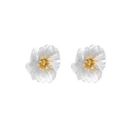S925 Sterling Silver Poppy Flower Artistic Drop Earrings