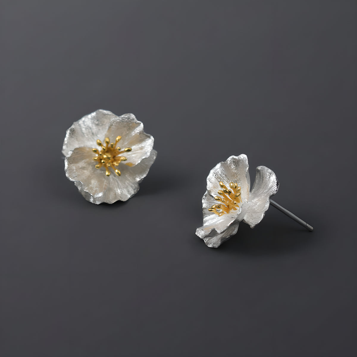 S925 Sterling Silver Poppy Flower Artistic Drop Earrings