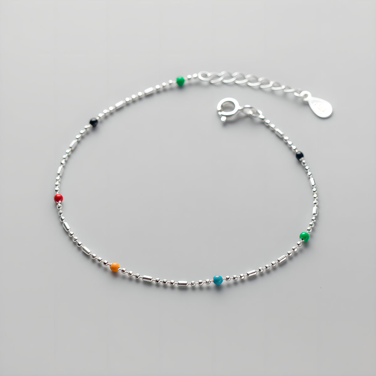 S925 Sterling Silver Rainbow Bead Bracelet - Ethnic Boho Style