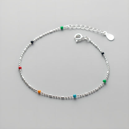 S925 Sterling Silver Rainbow Bead Bracelet - Ethnic Boho Style