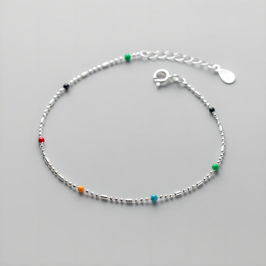 S925 Sterling Silver Rainbow Bead Bracelet - Ethnic Boho Style