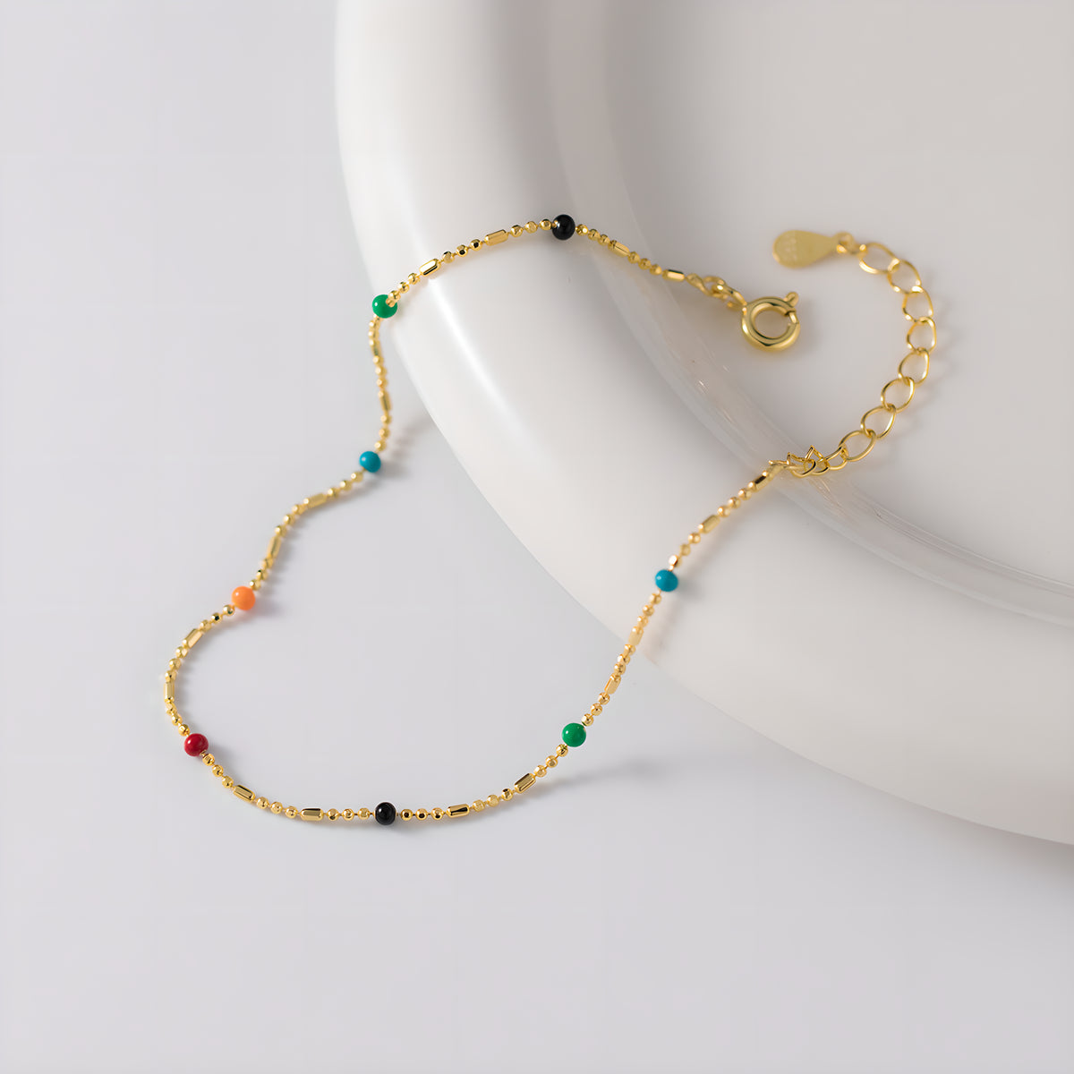 S925 Sterling Silver Rainbow Bead Bracelet - Ethnic Boho Style