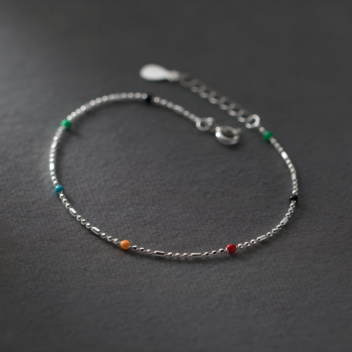S925 Sterling Silver Rainbow Bead Bracelet - Ethnic Boho Style