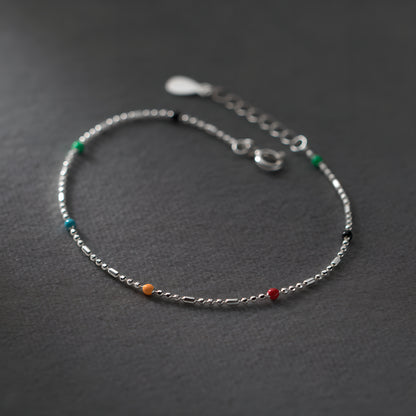 S925 Sterling Silver Rainbow Bead Bracelet - Ethnic Boho Style