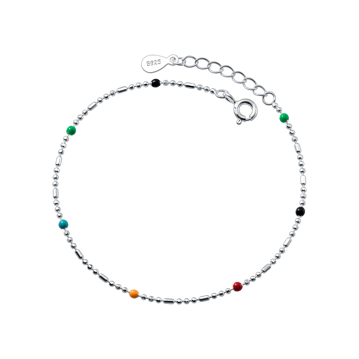 S925 Sterling Silver Rainbow Bead Bracelet - Ethnic Boho Style
