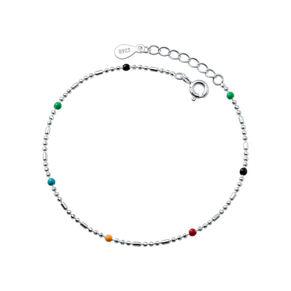S925 Sterling Silver Rainbow Bead Bracelet - Ethnic Boho Style