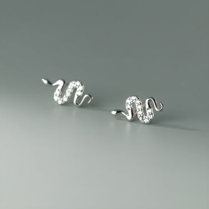 S925 Sterling Silver Snake Stud Earrings with Zircon