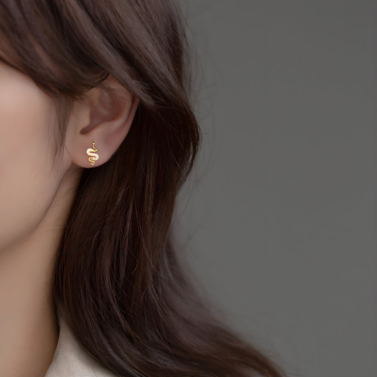 S925 Sterling Silver Snake Stud Earrings with Zircon