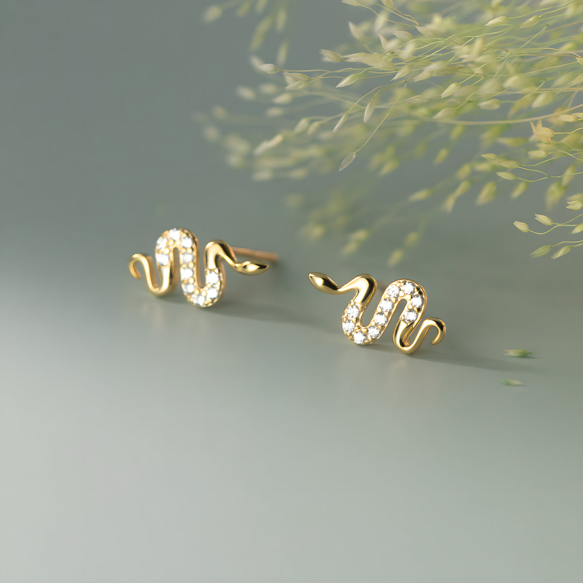 S925 Sterling Silver Snake Stud Earrings with Zircon