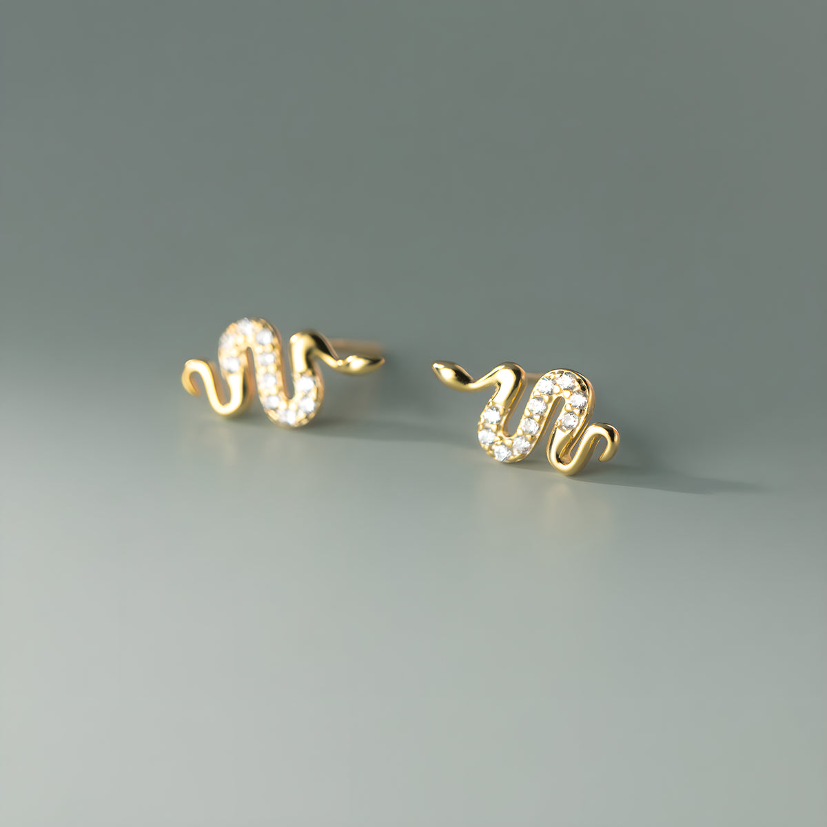 S925 Sterling Silver Snake Stud Earrings with Zircon