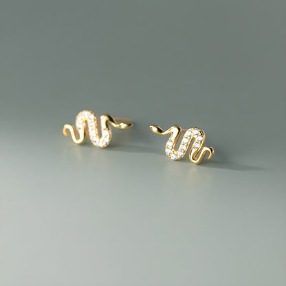 S925 Sterling Silver Snake Stud Earrings with Zircon