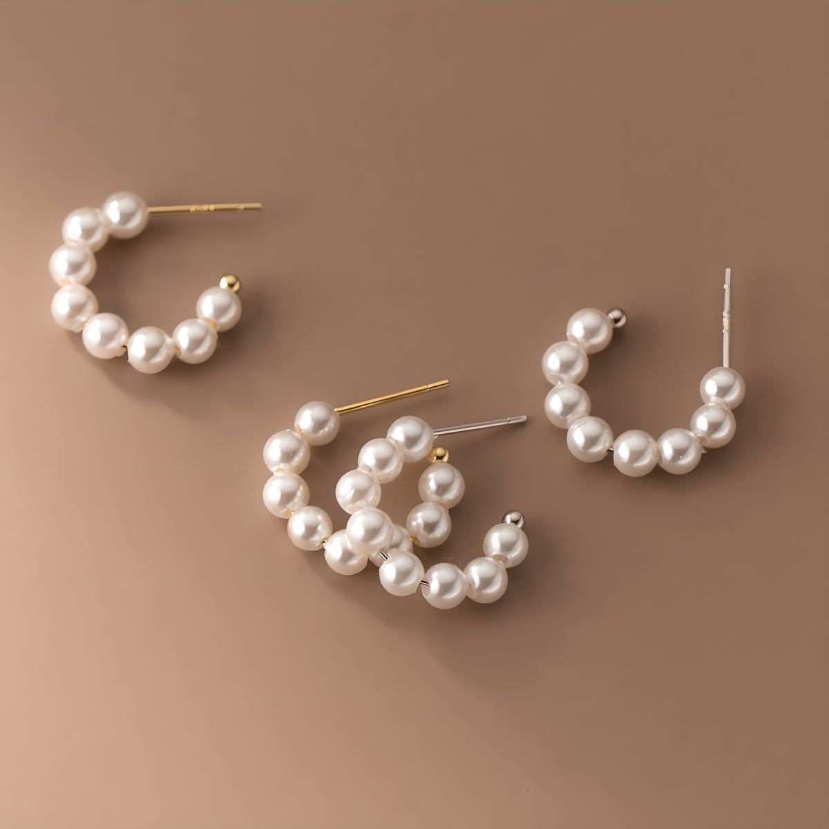 S925 Sterling Silver Synthetic Pearl C-Shape Stud Earrings