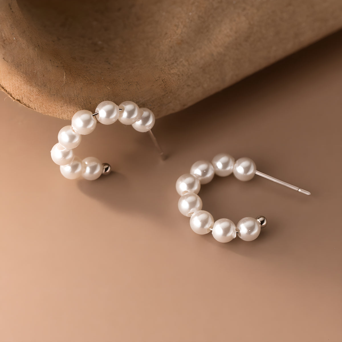 S925 Sterling Silver Synthetic Pearl C-Shape Stud Earrings