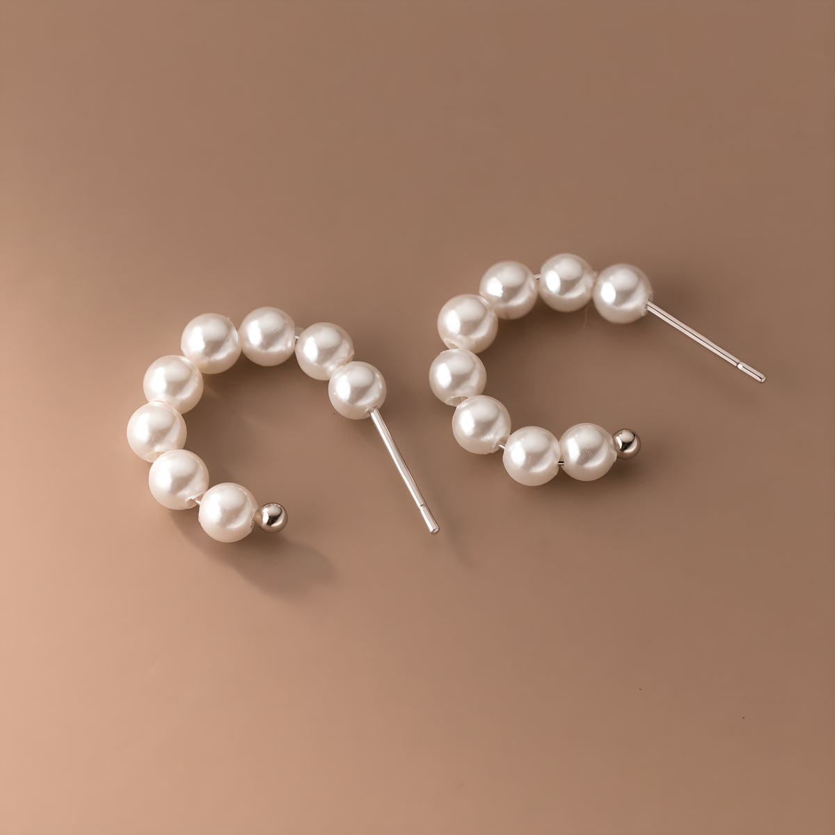 S925 Sterling Silver Synthetic Pearl C-Shape Stud Earrings