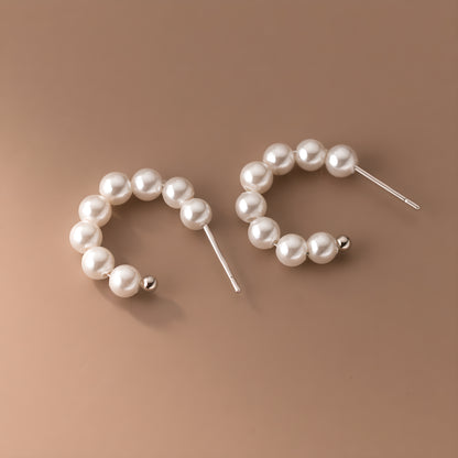S925 Sterling Silver Synthetic Pearl C-Shape Stud Earrings